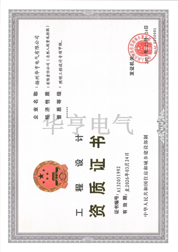 工程設計資質(zhì)證書（甲級）